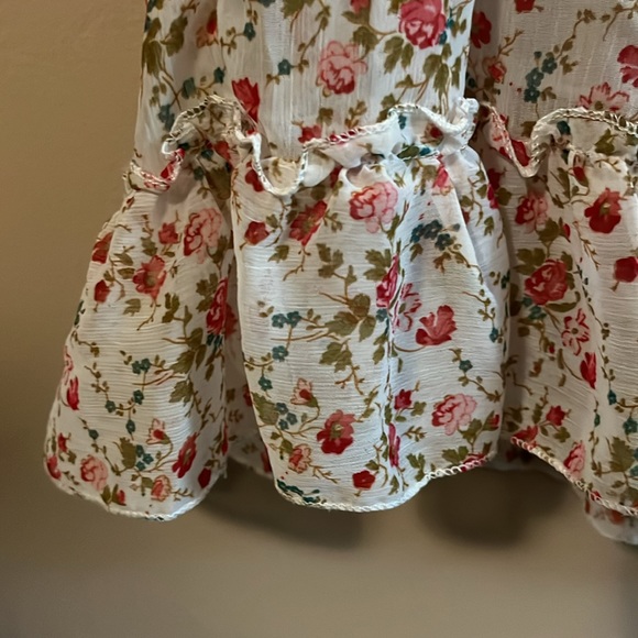 White Pink Floral Print Convertible Spaghetti Strap Shirring Ruffle Design XS-S - Picture 4 of 9